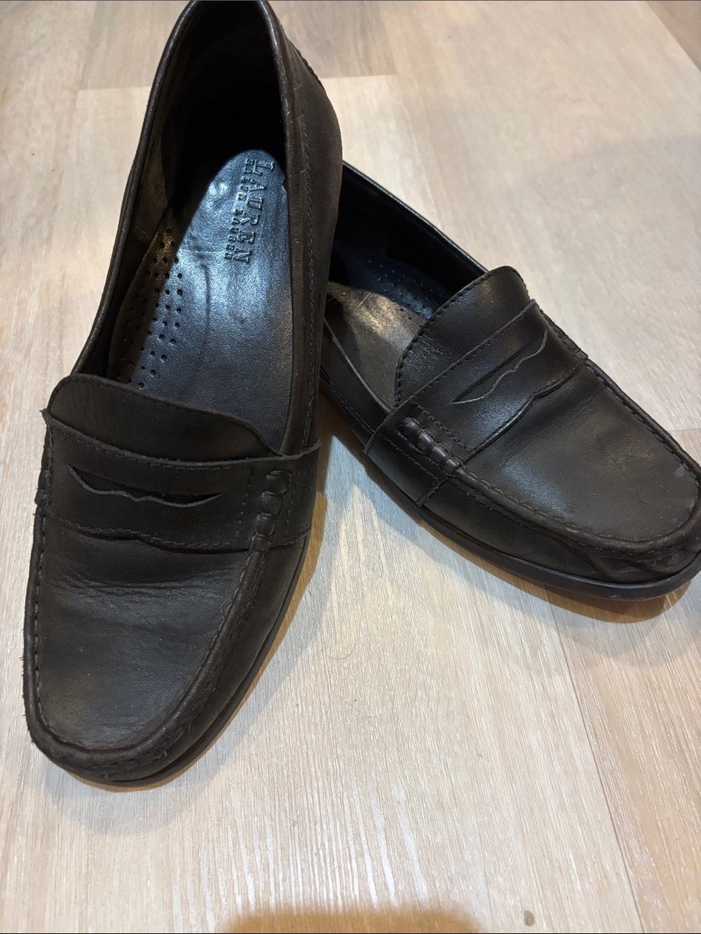 Ralph Lauren Womens Black Leather Penny Loafers